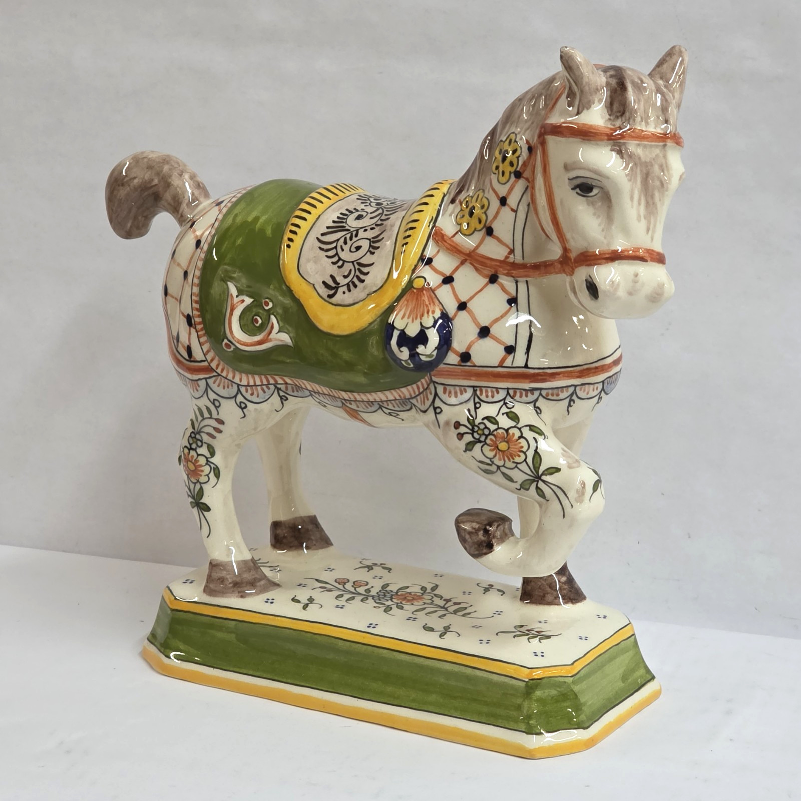 Antique Desvres French Faience Pottery Ceremonial Horse