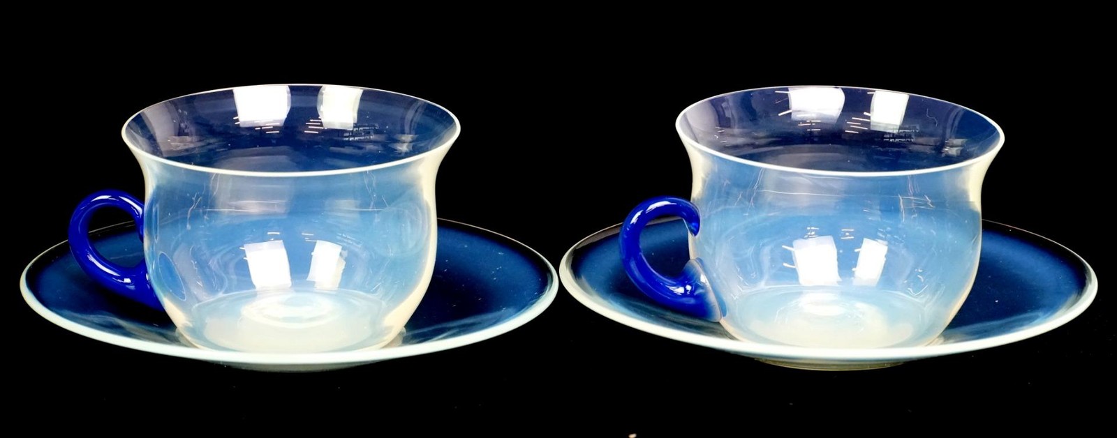 H.C. Fry Foval Opaline Glass Delft Blue Antique Pair 2 1/8\