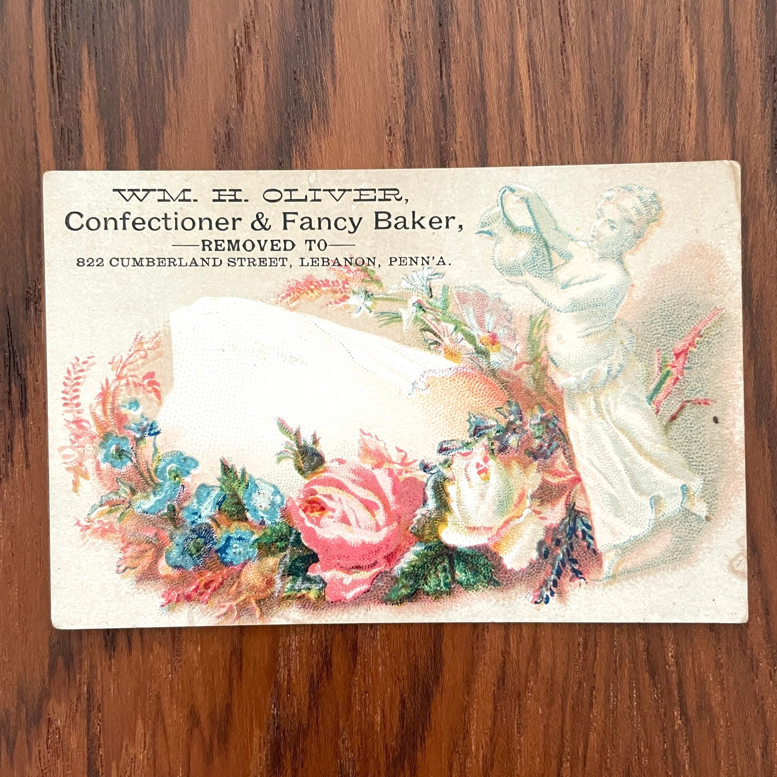 William H Oliver Confectioner & Fancy Baker Victorian Trade Card LEBANON PA