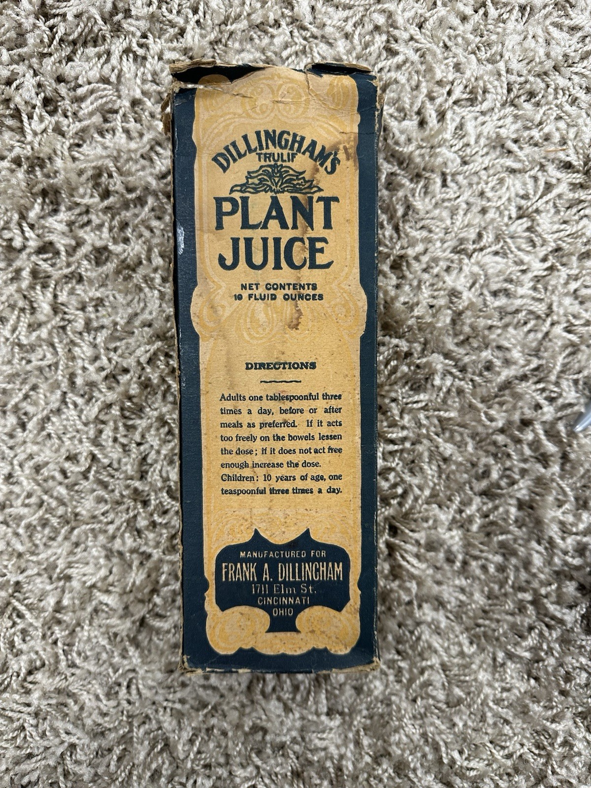 Vintage Dillingham’s Trulif Plant Juice Medicine Bottle In Original Box 10” Vintage Dillingham’s Trulif Plant Juice Medicine Bottle In Original Box 10”