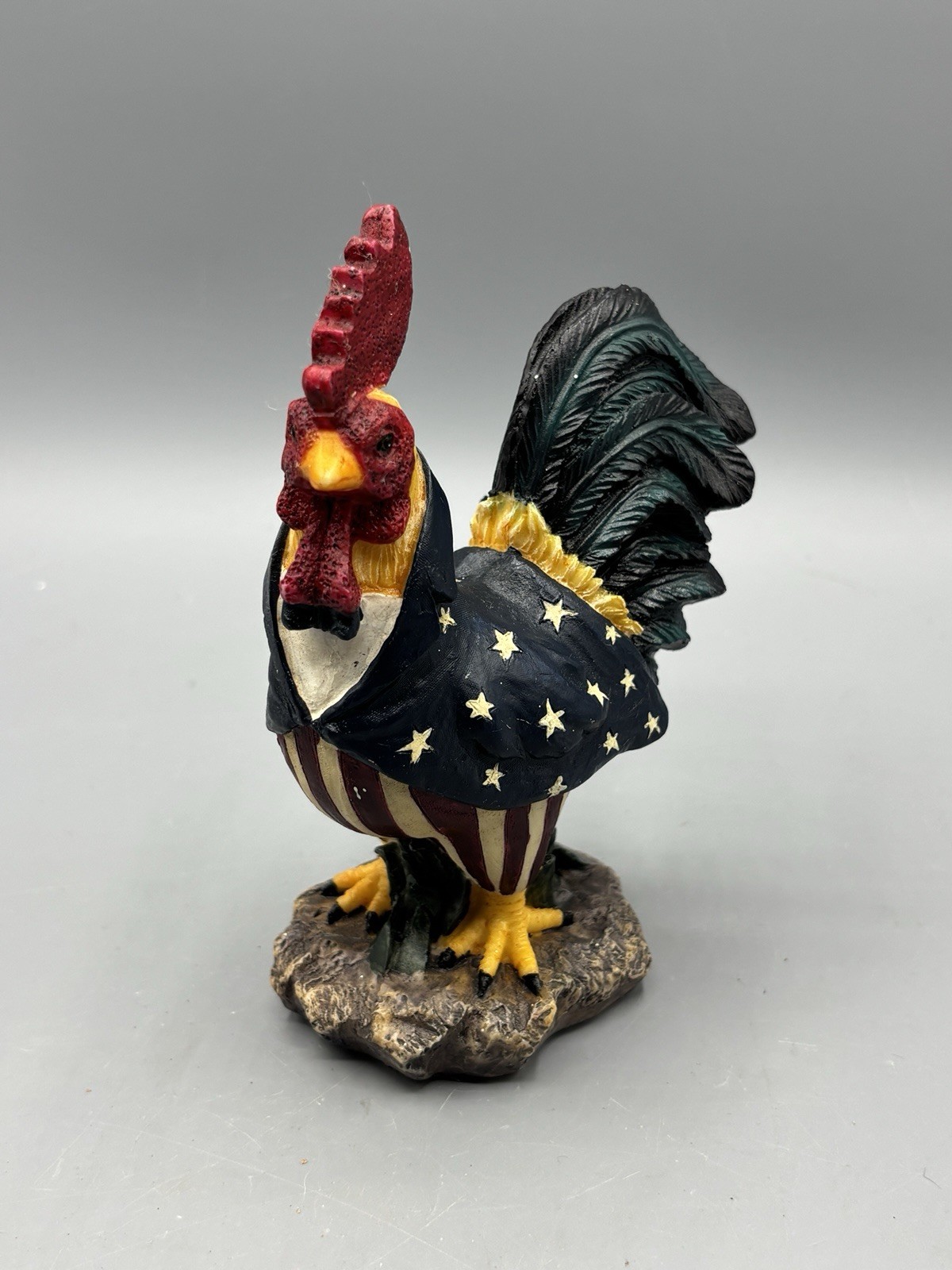 Young’s Inc Patriotic Rooster Figurine Stars Stripes Americana Resin Decor