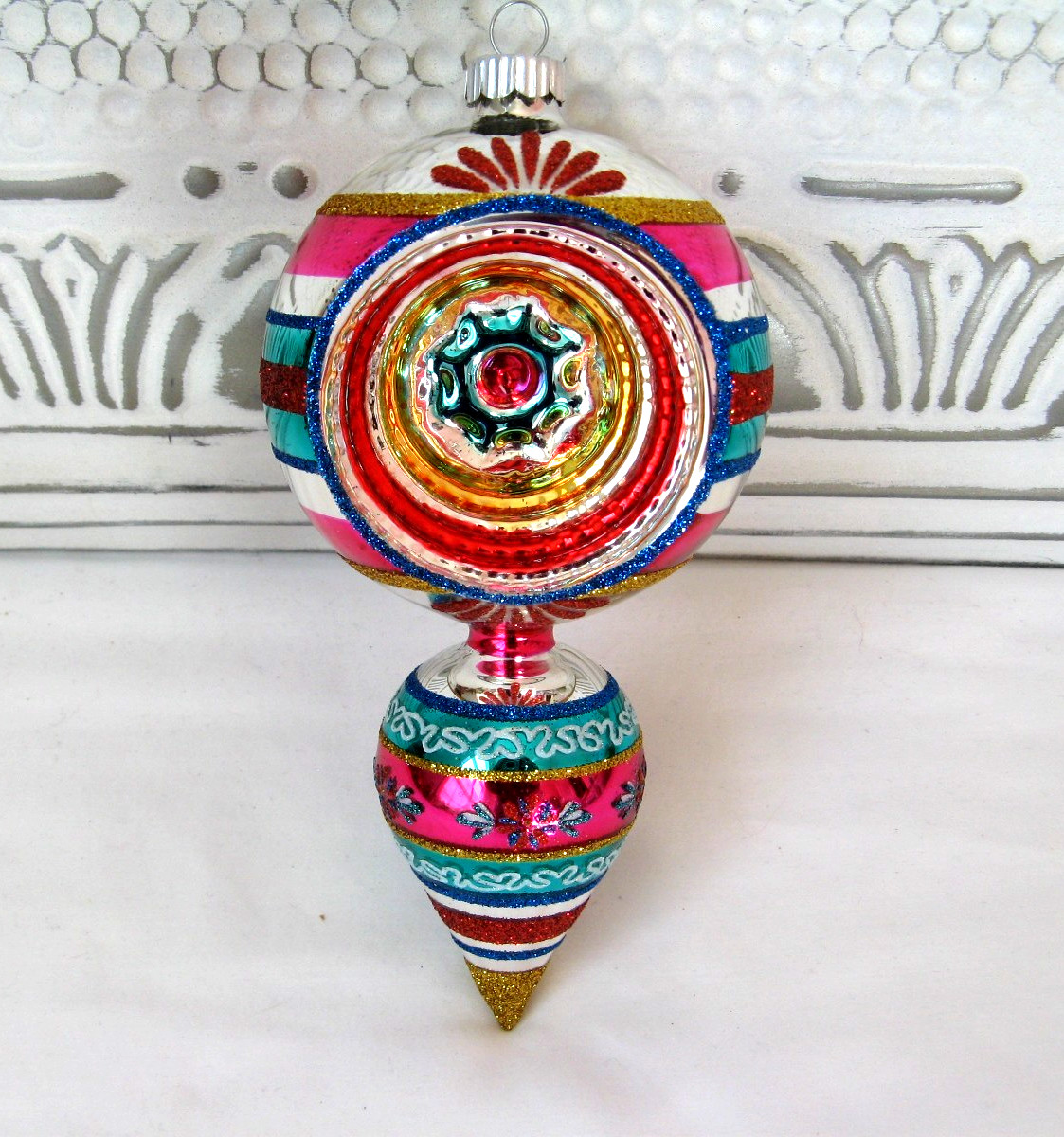⭐Christopher Radko SHINY BRITE Large REFLECTOR  Striped Christmas ORNAMENT