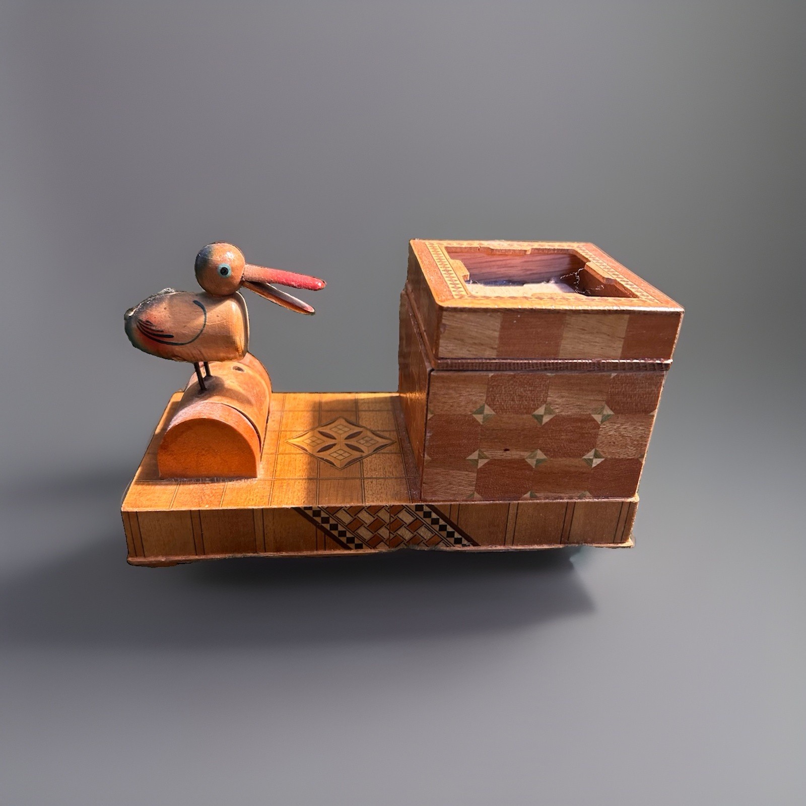 Vintage 1940’s Wooden Mechanical Bird Cigarette Dispenser
