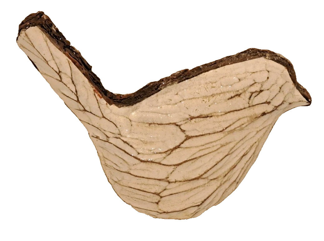 Rustic Artisan Ceramic Bird Figurine Cream Brown Textured Glazed Pottery Decor