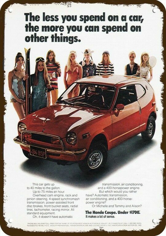1972 HONDA CIVIC CVCC Car Sexy Women Vintage-Look DECORATIVE REPLICA METAL SIGN