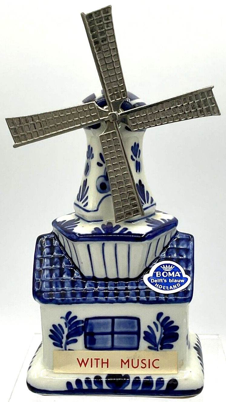 Vintage Boma Delft’s Blauw 61 Holland Music Box Windmill Moves Blue & White 