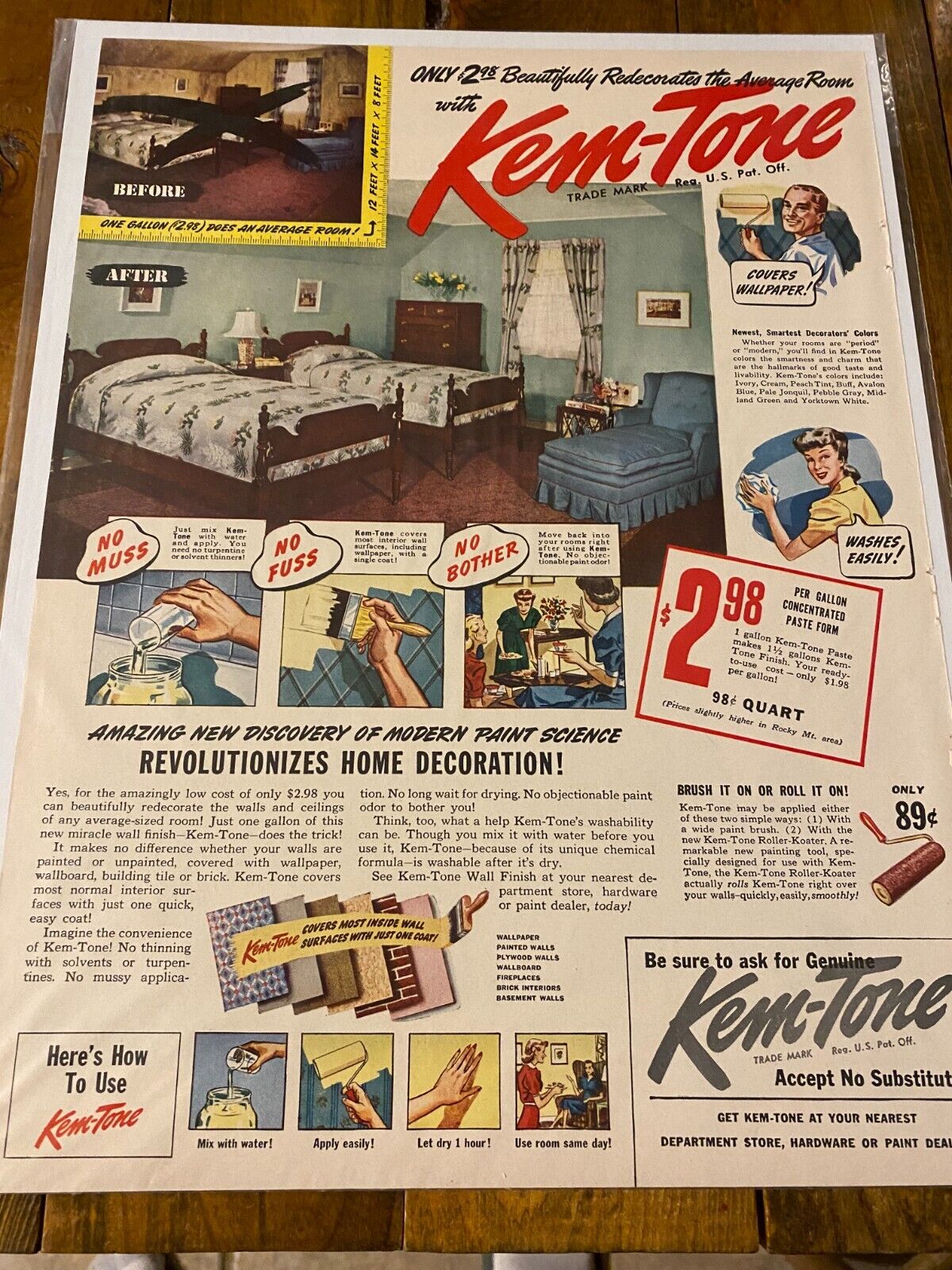 Vintage 1943 Kem-Tone Paint Revolutionizes Home Decoration ad