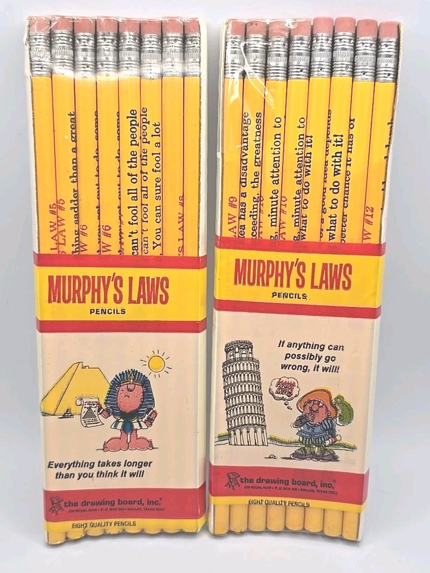 Vintage Murphy's Law Pencils 2 sets of 8 Never Sharpened Sealed* Rare HTF U113