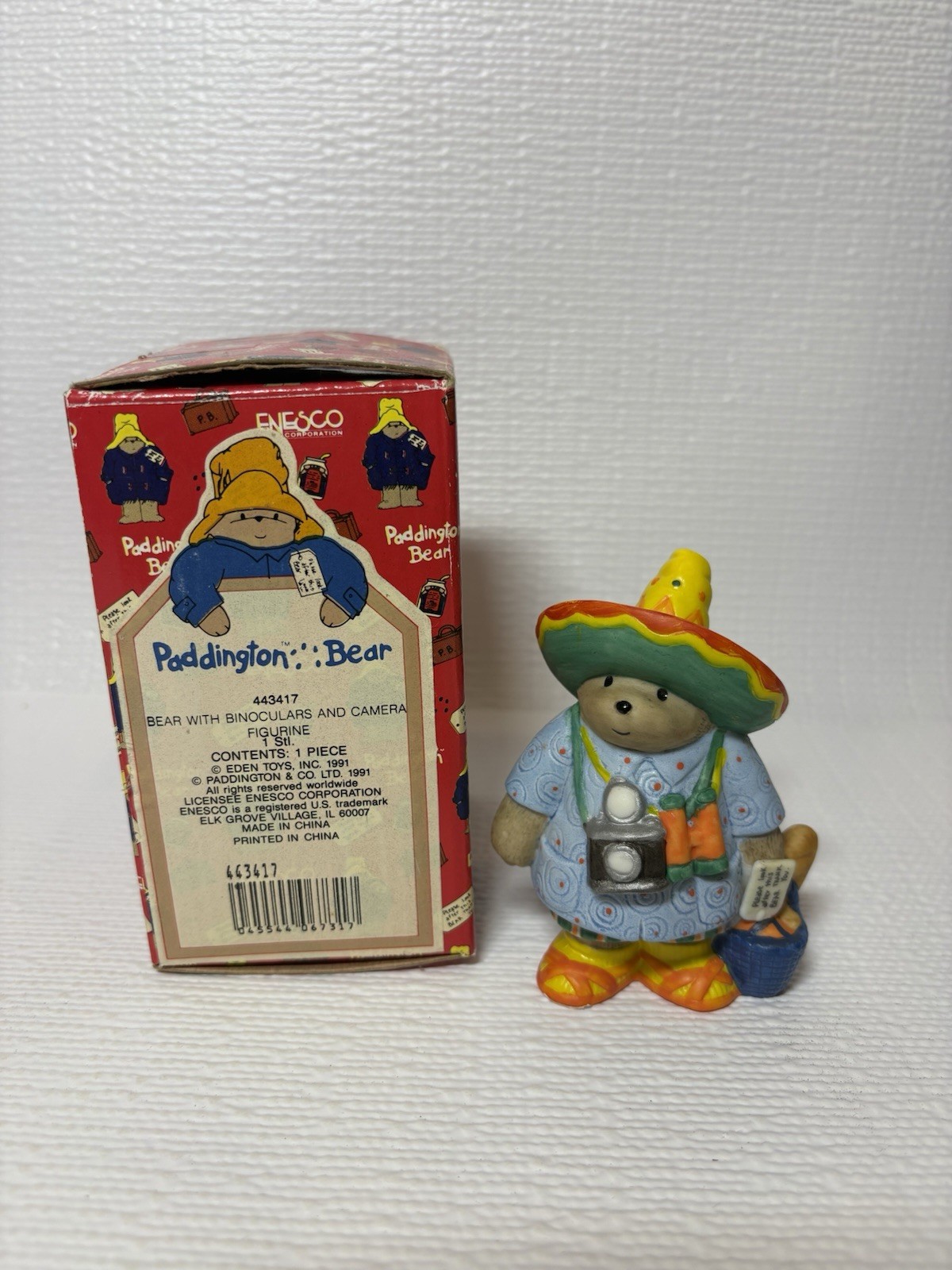 Vintage 1991 Enesco Paddington Bear Mexican Sombrero Hat Traveling Figurine 3