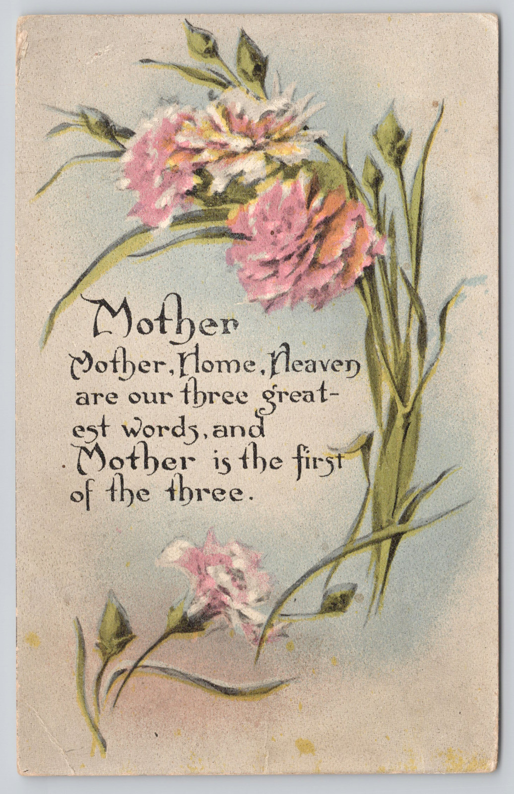 Postcard “Mother, Home, Heaven” Pink Carnations Motto 1915 Newburyport MA Postcard “Mother, Home, Heaven” Pink Carnations Motto 1915 Newburyport MA