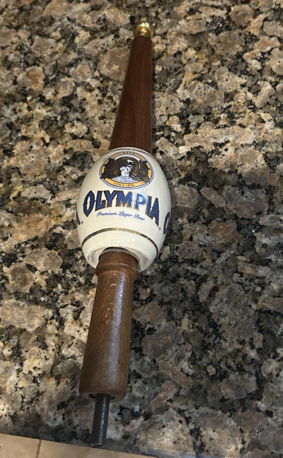 Vintage Olympia Beer Tap-premium Lager   Handle Globe Ceramic & Wood 15” Approx