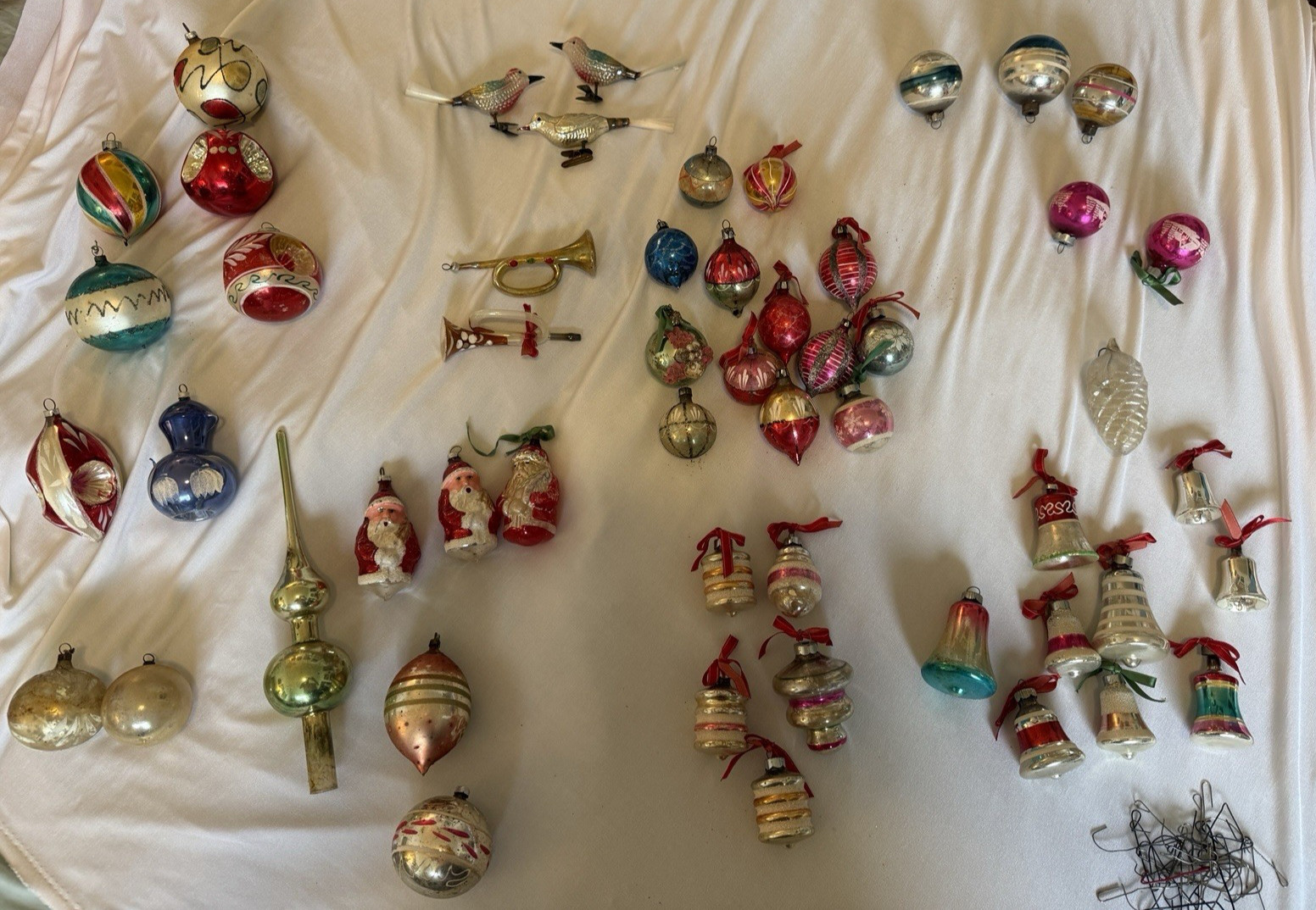 Antique VINTAGE Old CHRISTMAS TREE ORNAMENT Collection SANTAS Bells UFO Striped
