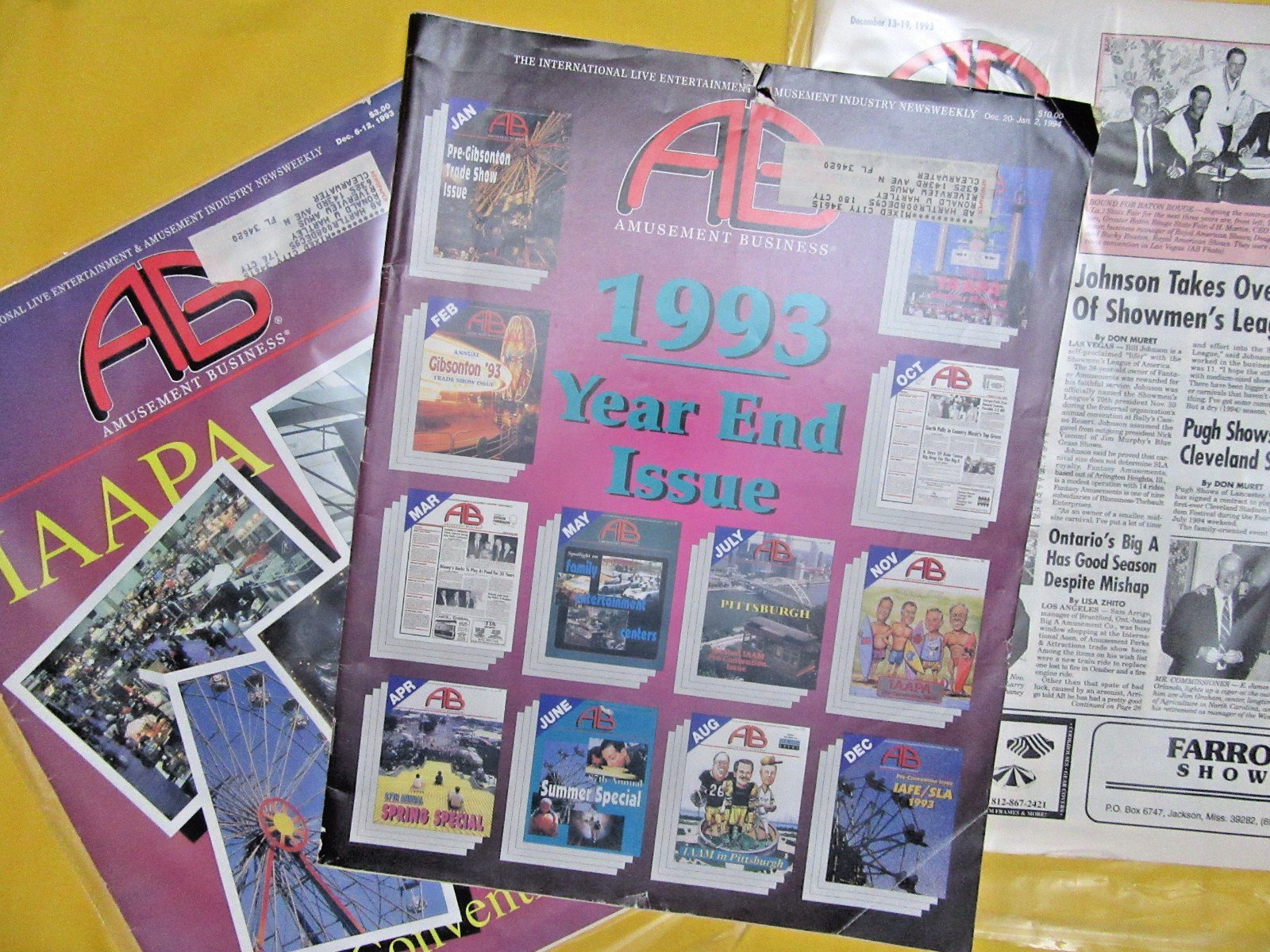 December 1993 Amusement Business - 3 Issue Lot (Parks, Carnival & Fair News)