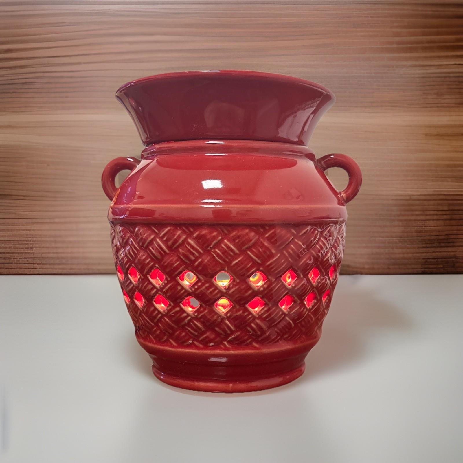 PartyLite ScentGlow Electric Wax Warmer Red Maroon Ceramic w/ Bulb EUC