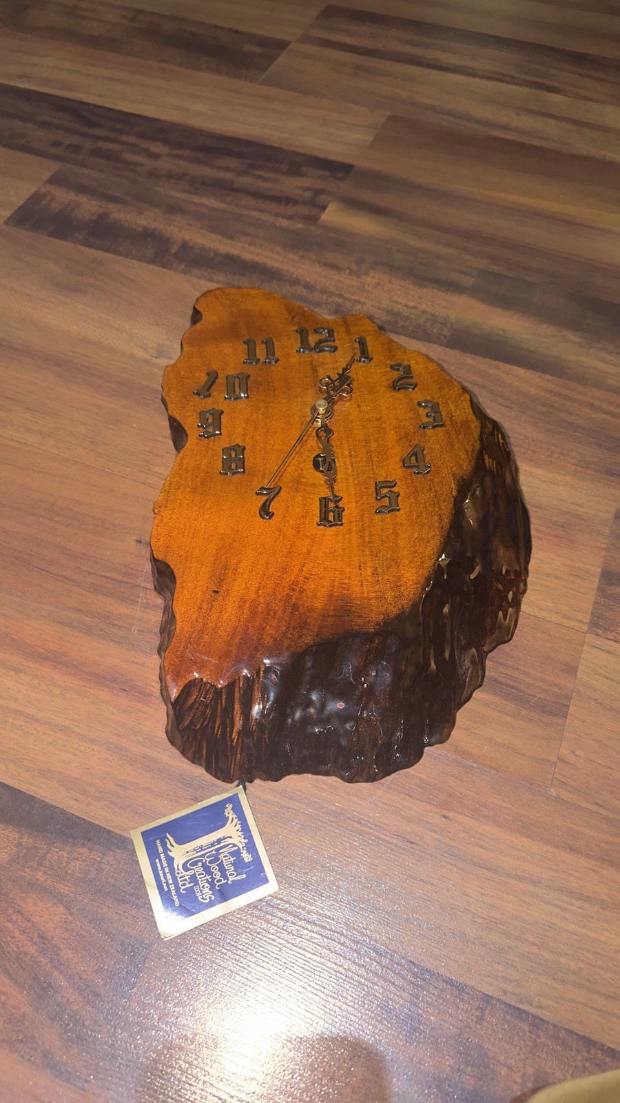 Vintage Natural Wood Creations Live Kauri New Zealand Live Edge Clock RARE