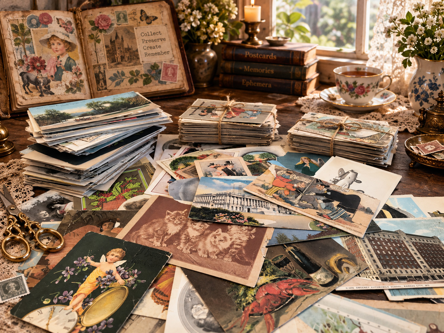 80 Damaged Postcards Lot -  Decoupage scrapbook Vintage Papier collé craft