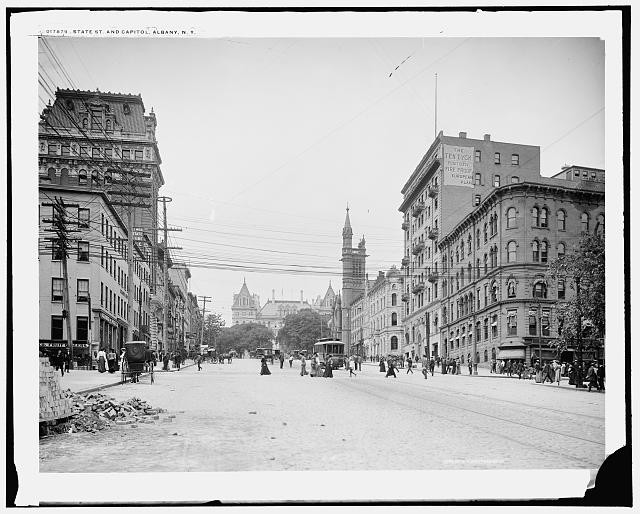 Photo:Albany NY State Street Capitol 1900s Horse Cars Street Scene