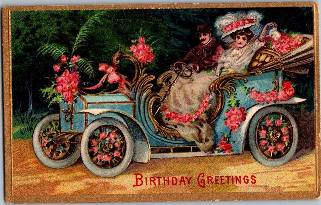 Vintage Victorian Postcard 1910 Birthday Greetings - Elegant Ride