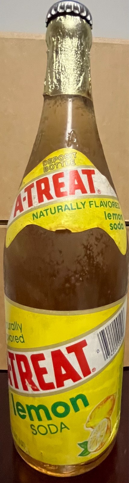 Vintage Unopened A-Treat 32 Ounce Glass Bottle Lemon Soda