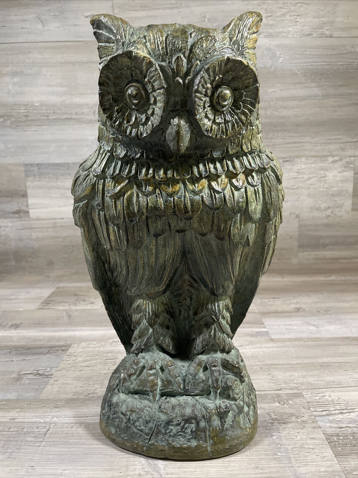 Vintage Large Owl Figurine Statue Perched Art Deco 16” Tall Heavy READ