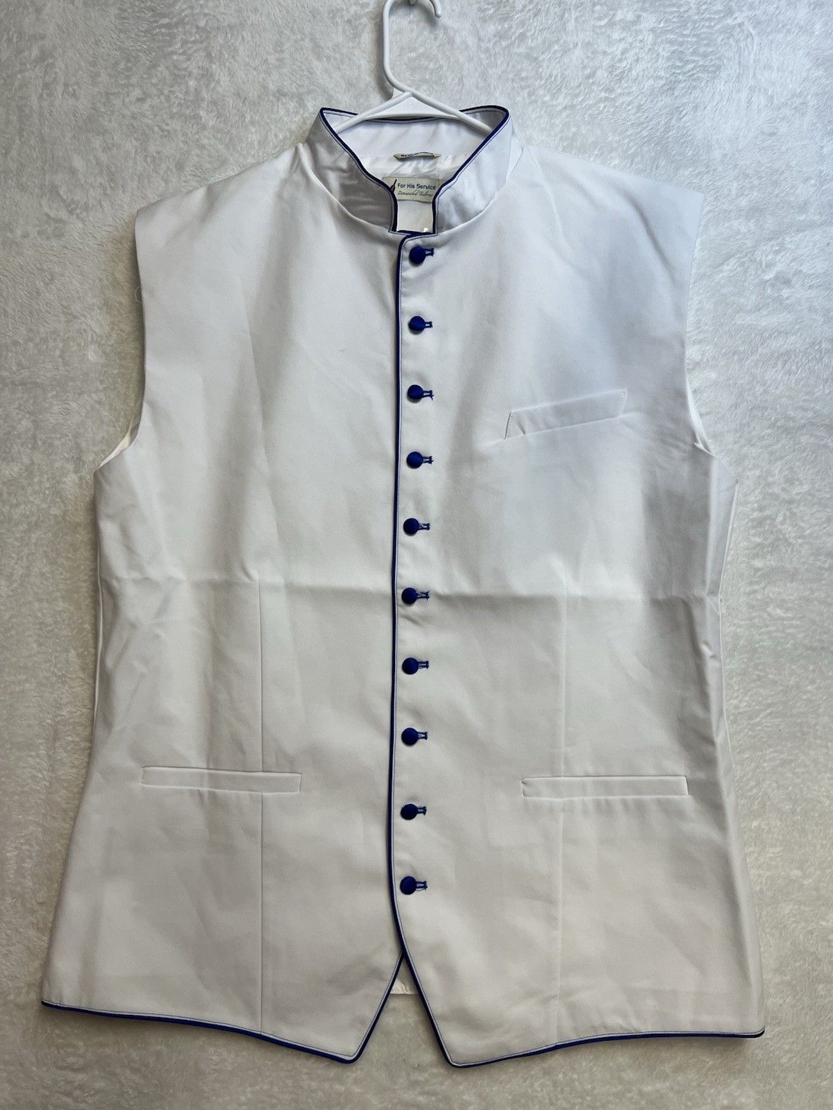 For His Service Men's Clergy Vest NB4 White Royal Blue Pastor Minister NWT