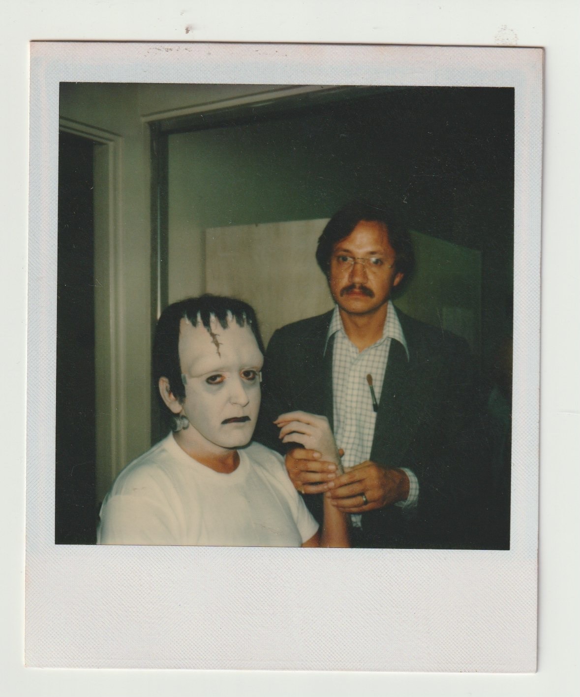 VINTAGE PHOTO/POLAROID: KID in FRANKENSTEIN HALLOWEEN MAKEUP