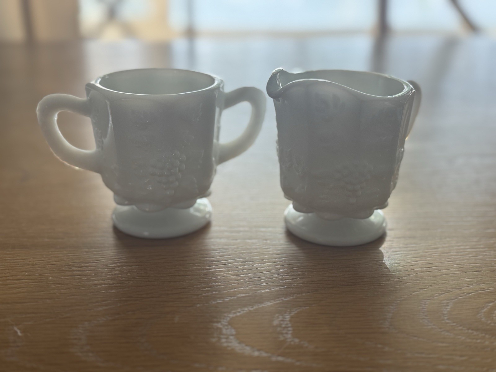 VTG Westmoreland Paneled Grape Milk Glass Cream & Sugar Set