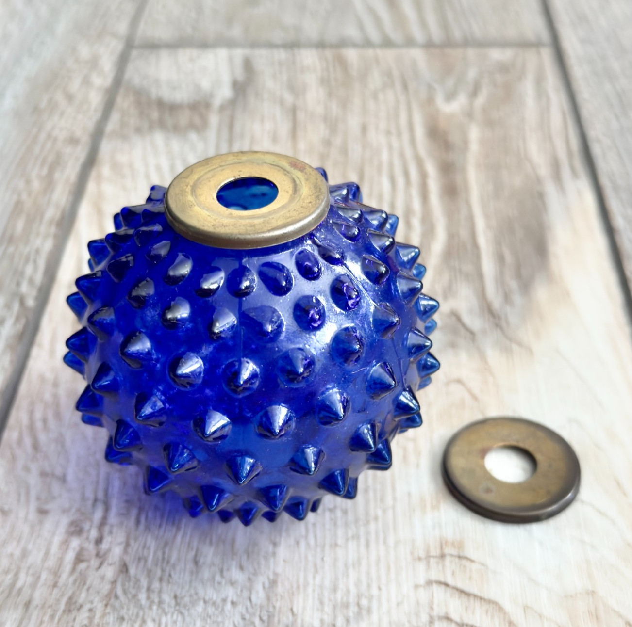 Vintage Blue Hobnail Glass Ball Lamp Break Spacer Lamp Part