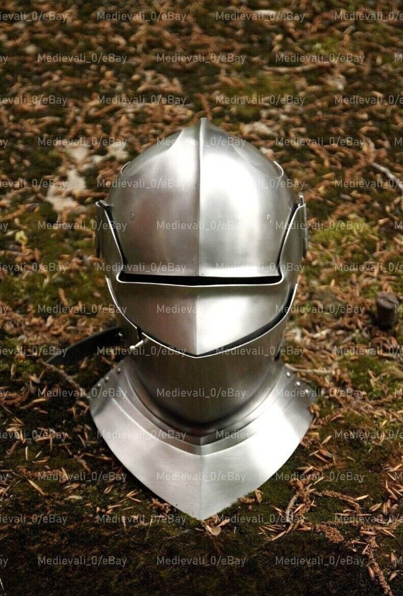 18GA Steel Medieval Closed Armet Helmet German Salleta Helmet With Bevor