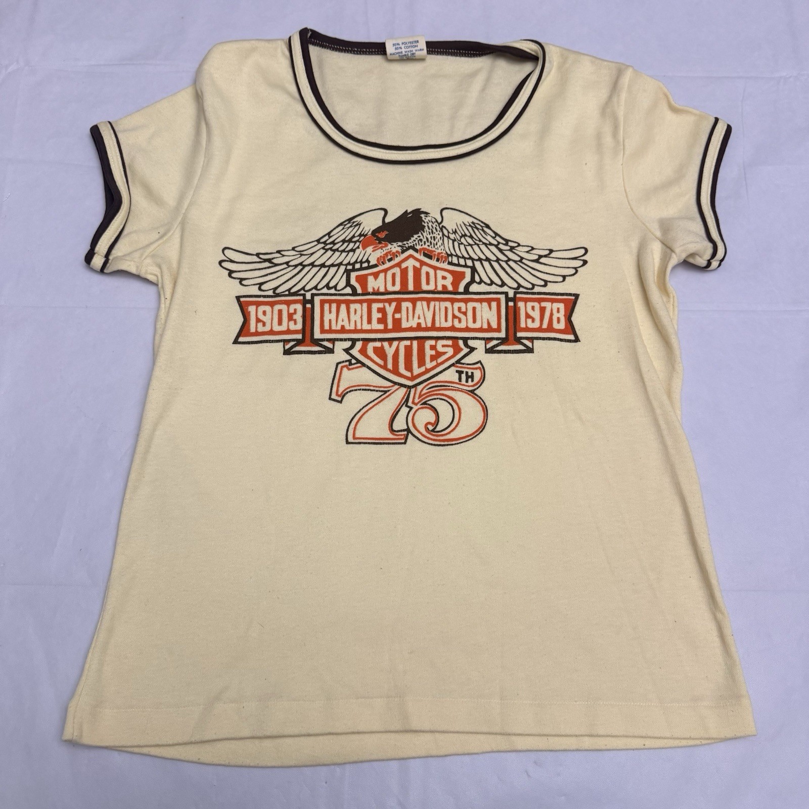 VTG 1978 Harley Davidson 75th Anniversary Ringer Shirt Le Riche XL Eagle 1903