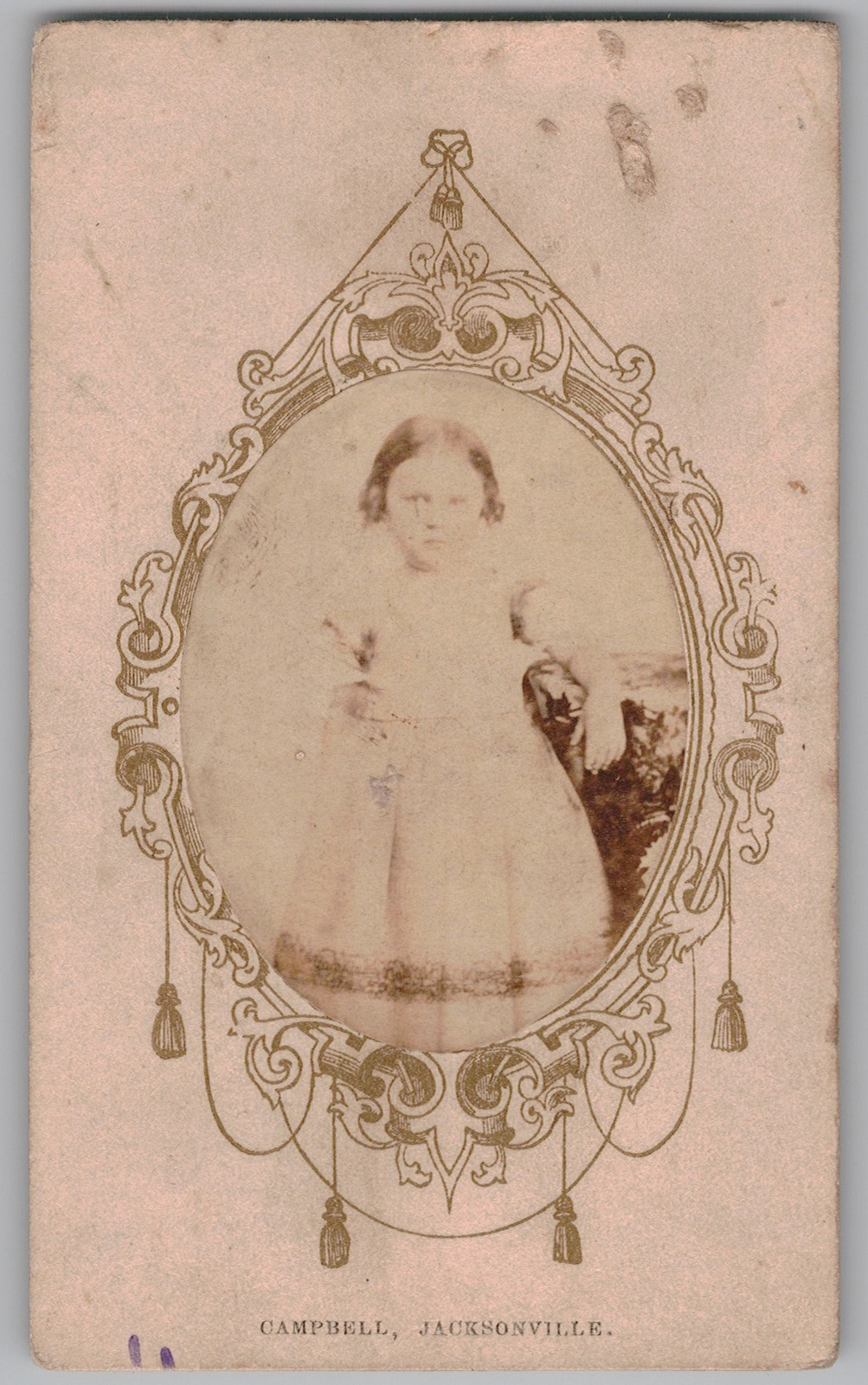 Antique CDV Campbell Cute Young Girl in Dress Jacksonville Florida
