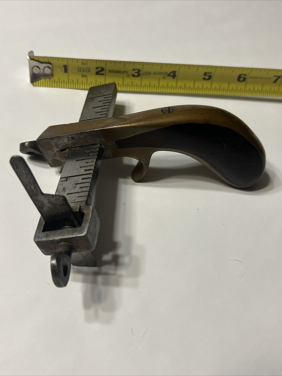 C S Osborne & Co Leather Cutting Slitting Tool Pistol Grip Brass Iron & Wood OLD