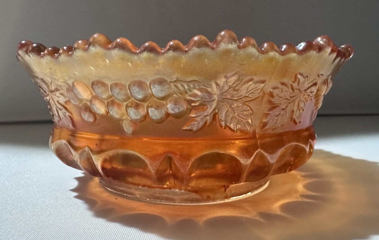 Northwood Grape and Cable Marigold Carnival Glass Dessert Bowl