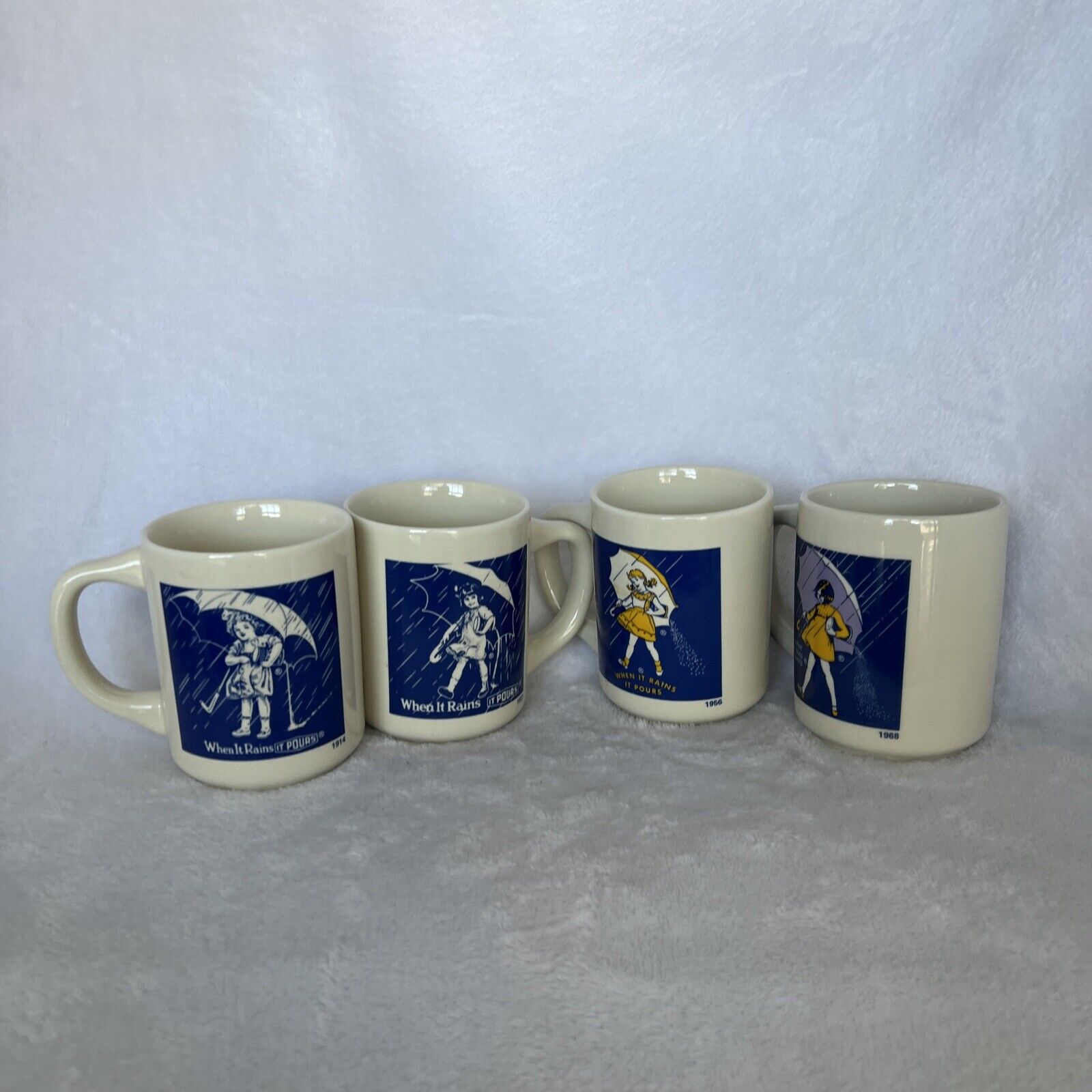 4 Vintage Morton Salt Umbrella Girl Coffee Mugs Cups  \
