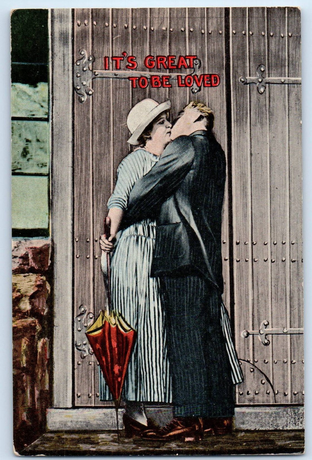 c1910\'s Romance Couple Kissing It\'s Great To Be Loved Unposted Antique Postcard