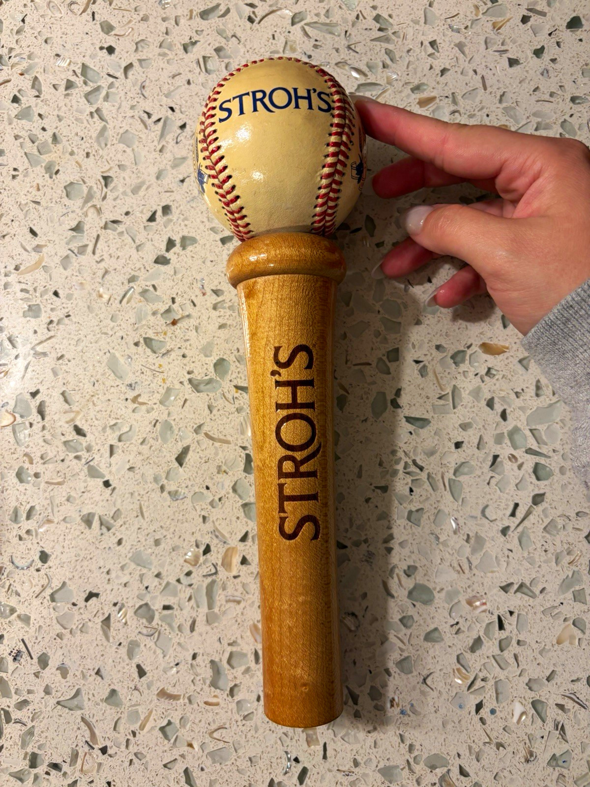 Stroh\'s Beer Tap Handle Knob Wood Baseball Topper Breweriana