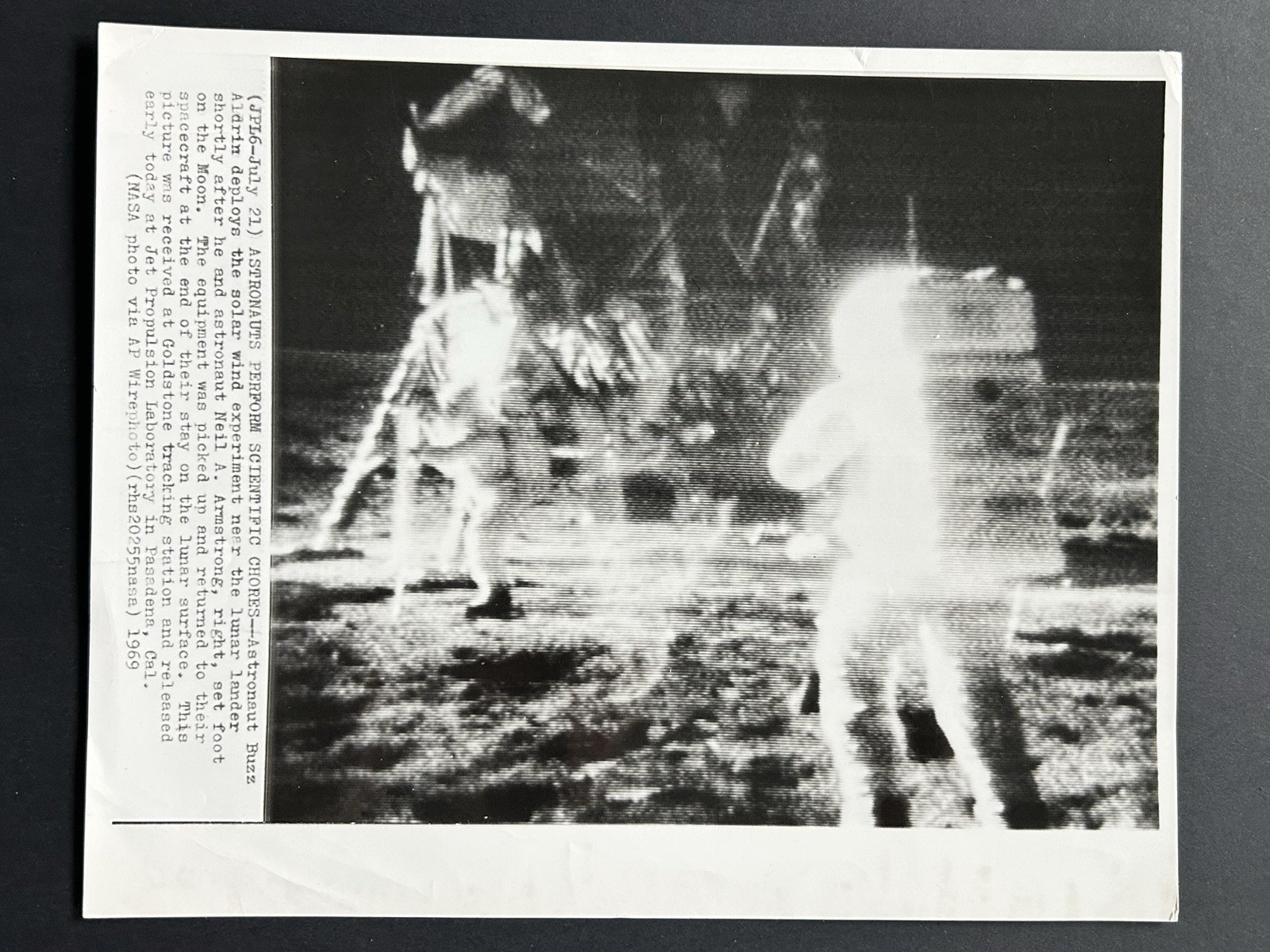 1969 NASA AP Wire Photo Apollo 11 Buzz Aldrin & Neil A. Armstrong Press Photo