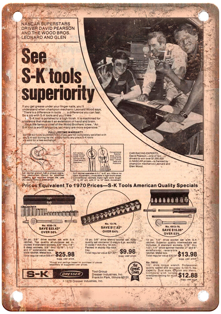 Vintage 1976 S-K Tools Ad Reproduction Metal Sign Z338