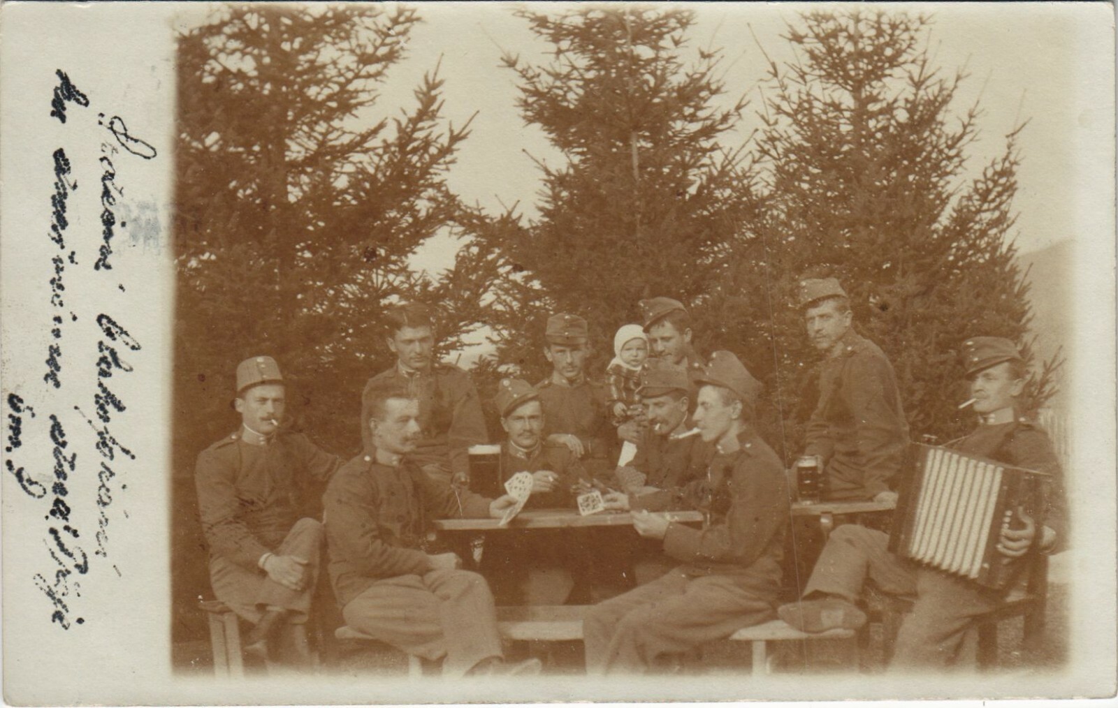PC CPA BOSNIA, SOLDIERS PLAYING CARDS, Vintage REAL PHOTO Postcard (b23878)