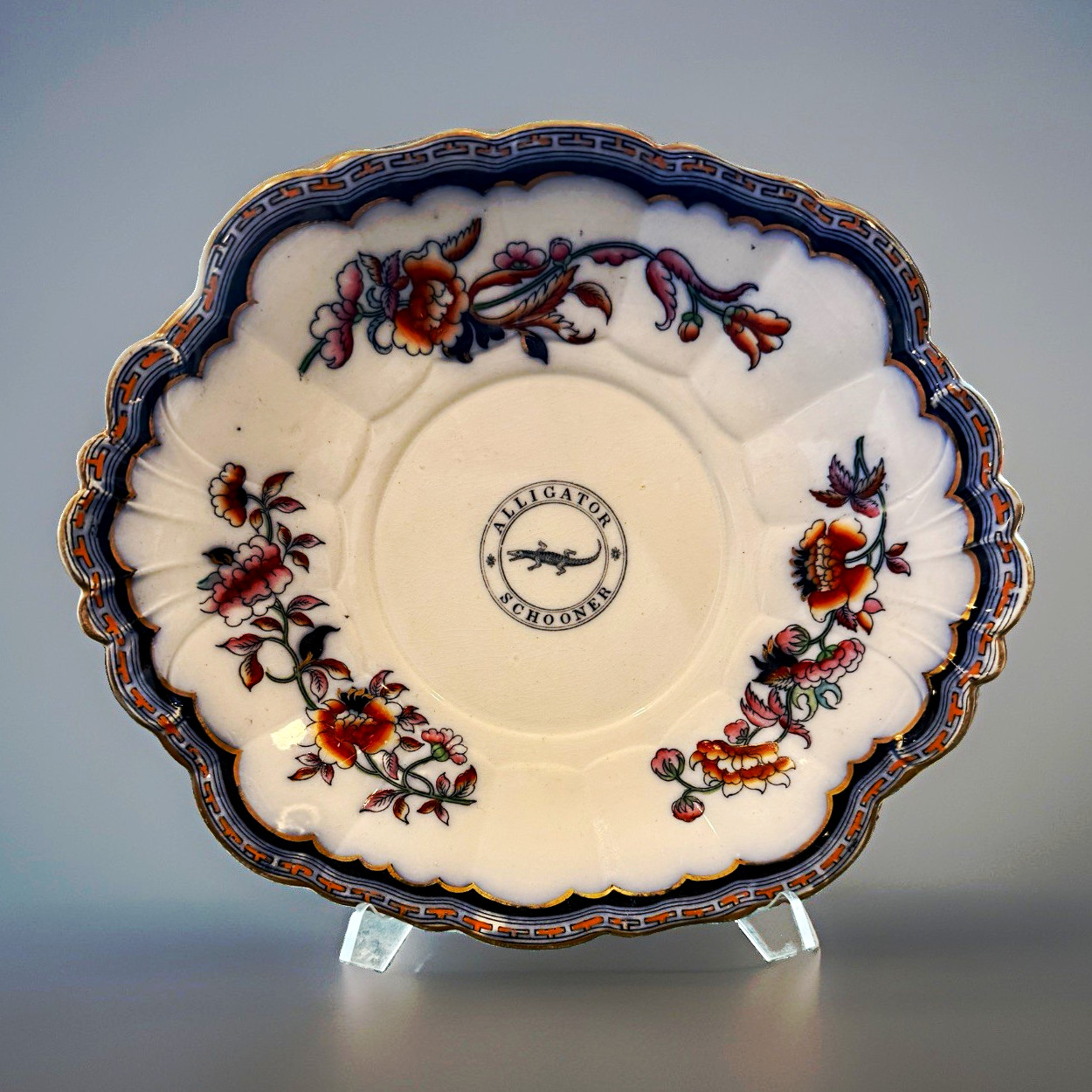 Rare Antique Commemorative USS Alligator Schooner Platter C. 1820s Imari