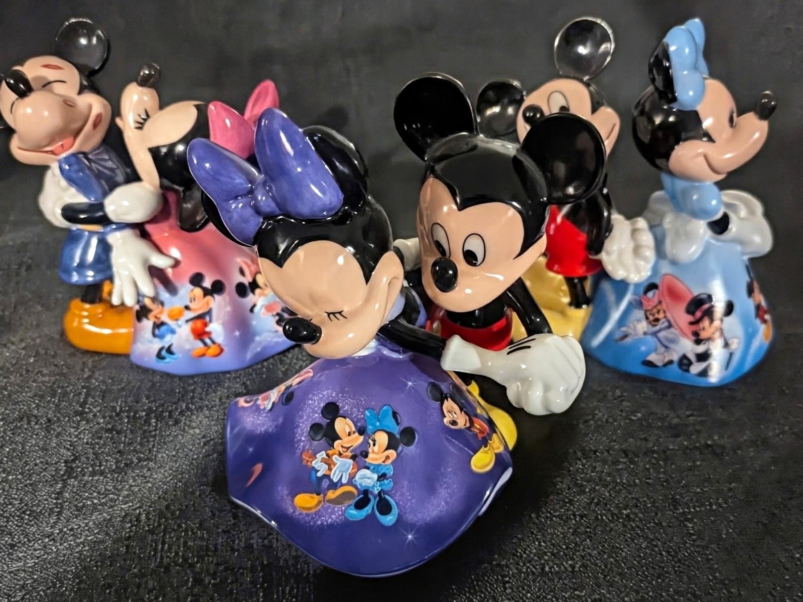 Bradford Editions Disney Porcelain Bell Figurines Lot 3 Mickey & Minnie 2005
