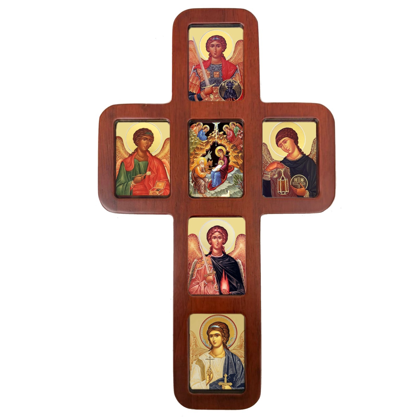 Icon Wall Cross Nativity Archangels Michael Raphael Gabriel Uriel Guardian Angel