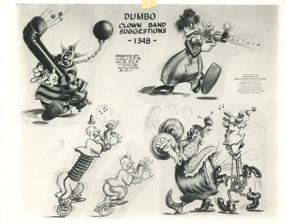 Disney: Dumbo-Original Stat Model Sheet-Clown Band Suggestions-1941