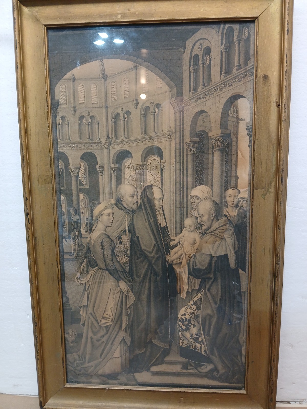 Vtg Framed Religious Print The Presentation in the Temple 26 x 16 Gold Gilt 