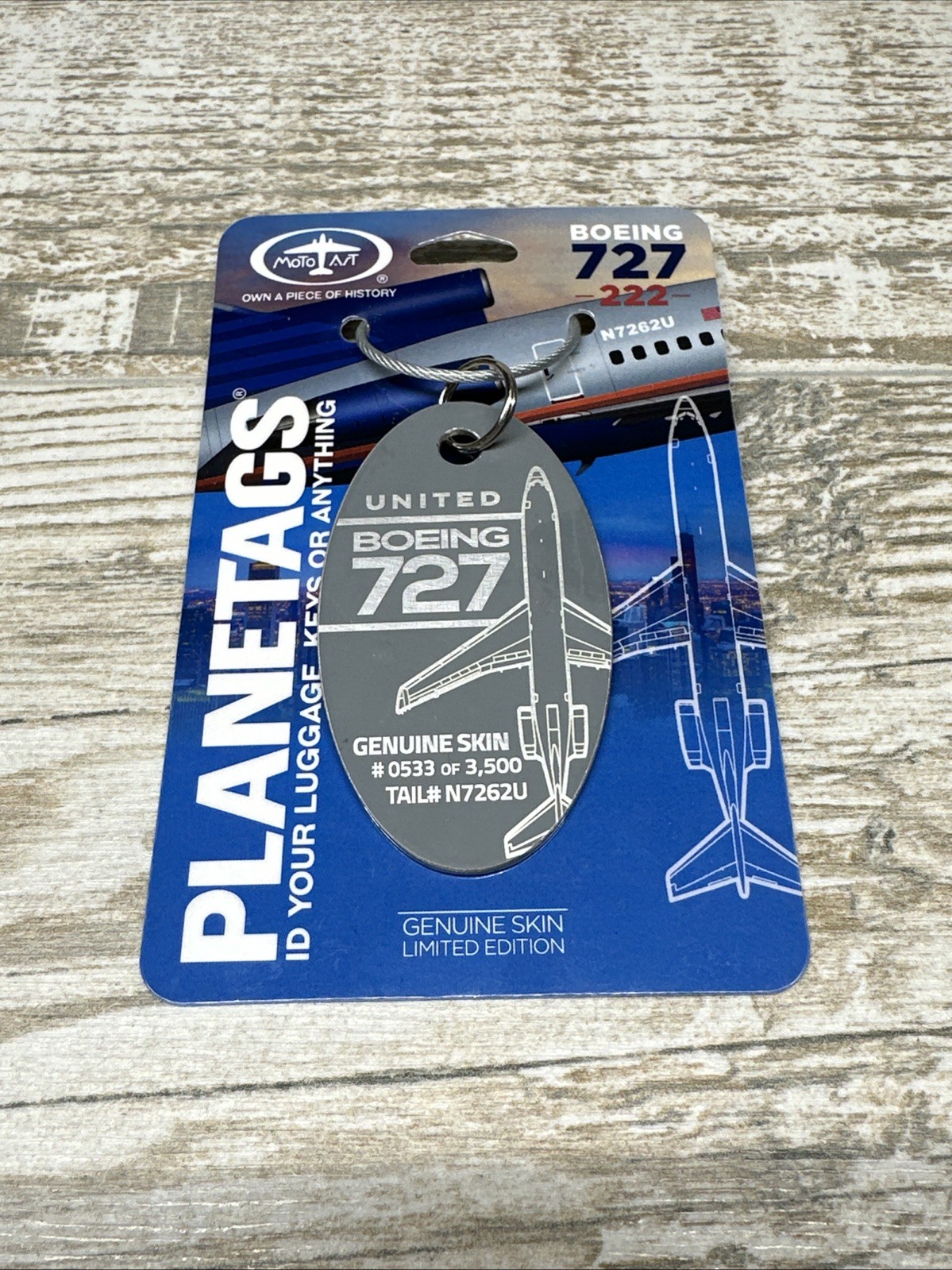 MotoArt Planetags Boeing 727-222 - TAIL # N7262U Gray Tag #0533 Out Of 3500 MotoArt Planetags Boeing 727-222 - TAIL # N7262U Gray Tag #0533 Out Of 3500