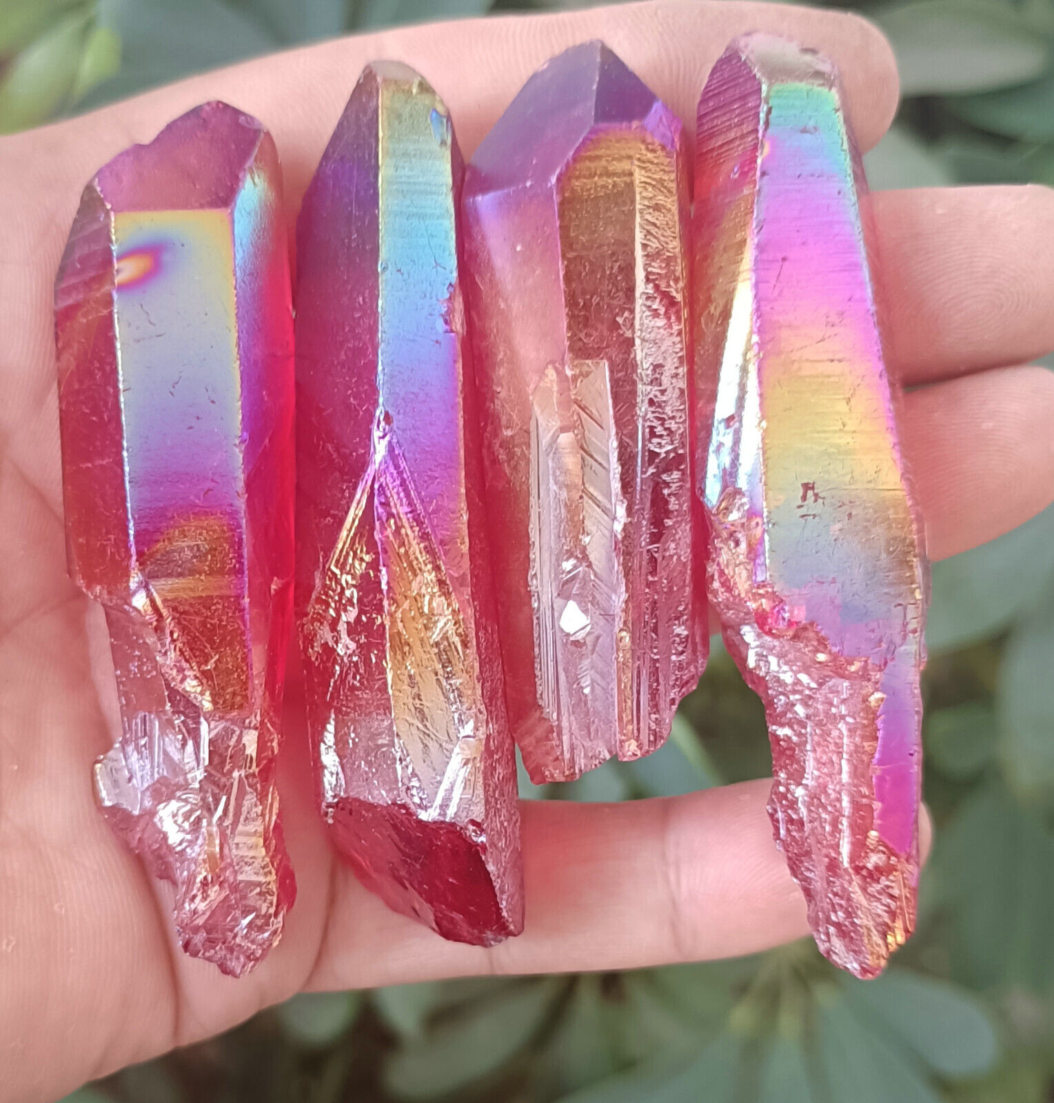 143g 4pcs Rainbow Aura Quartz Crystal Bismuth Titanium Silicon Point Specimen 1