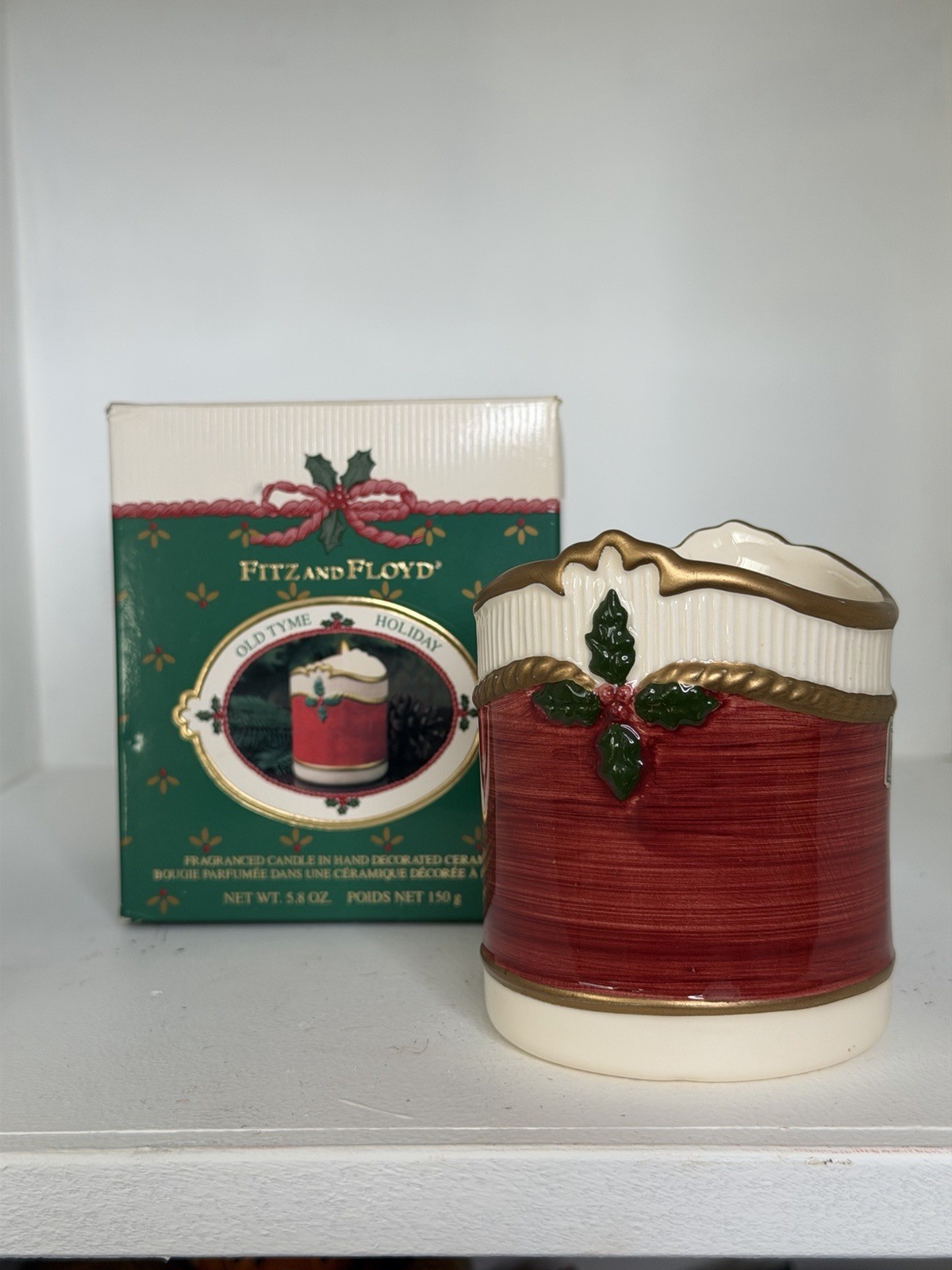 Vintage 1989 Fitz & Floyd Old Tyme Holiday Ceramic Candle 5.8 Oz w/ Box