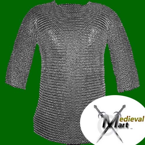 X-MAS GIFT Chain mail 9 mm round riveted hubergion half sleeve Shirt XL