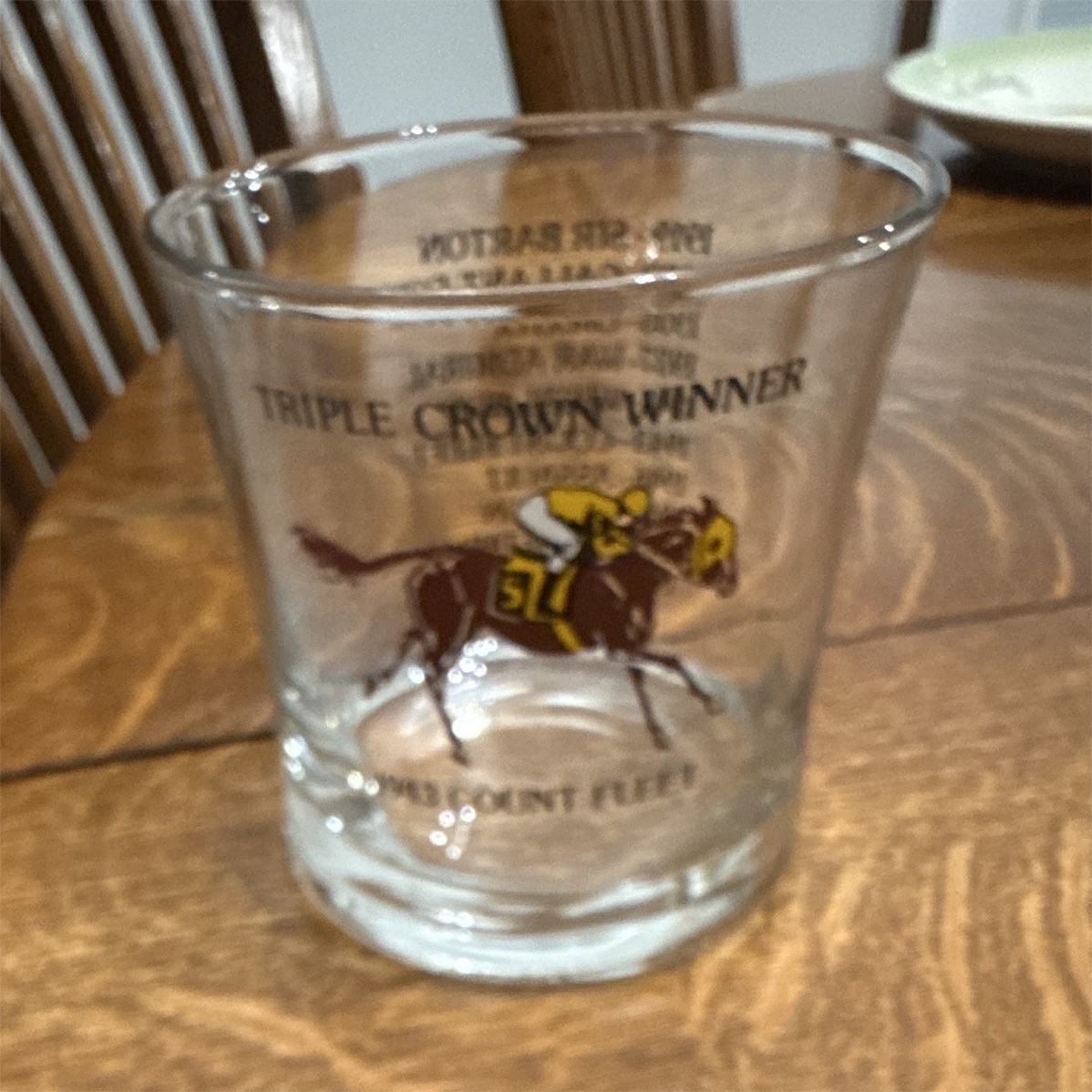 Triple Crown Winner Clear Rocks glass Decorated Round