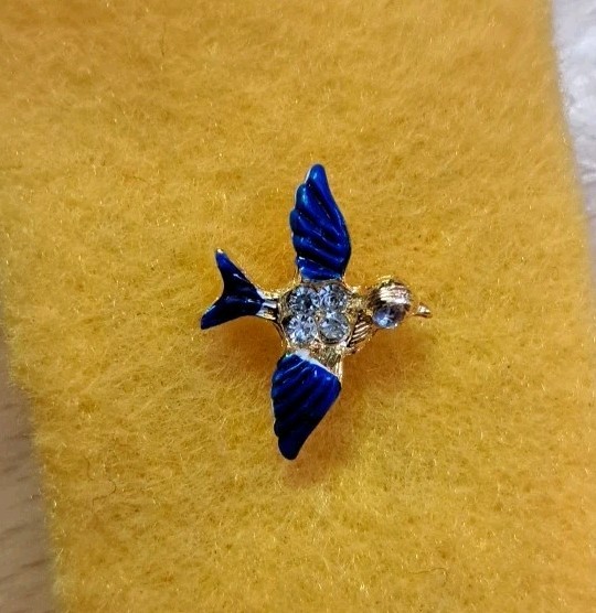 Bluebird of Happiness Vintage Pinback with 5 Rhinestones Blue Enamel Nice